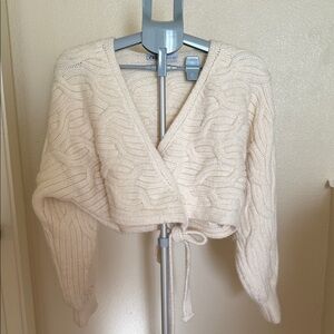 Zara Cream Textured Wrap Cardigan